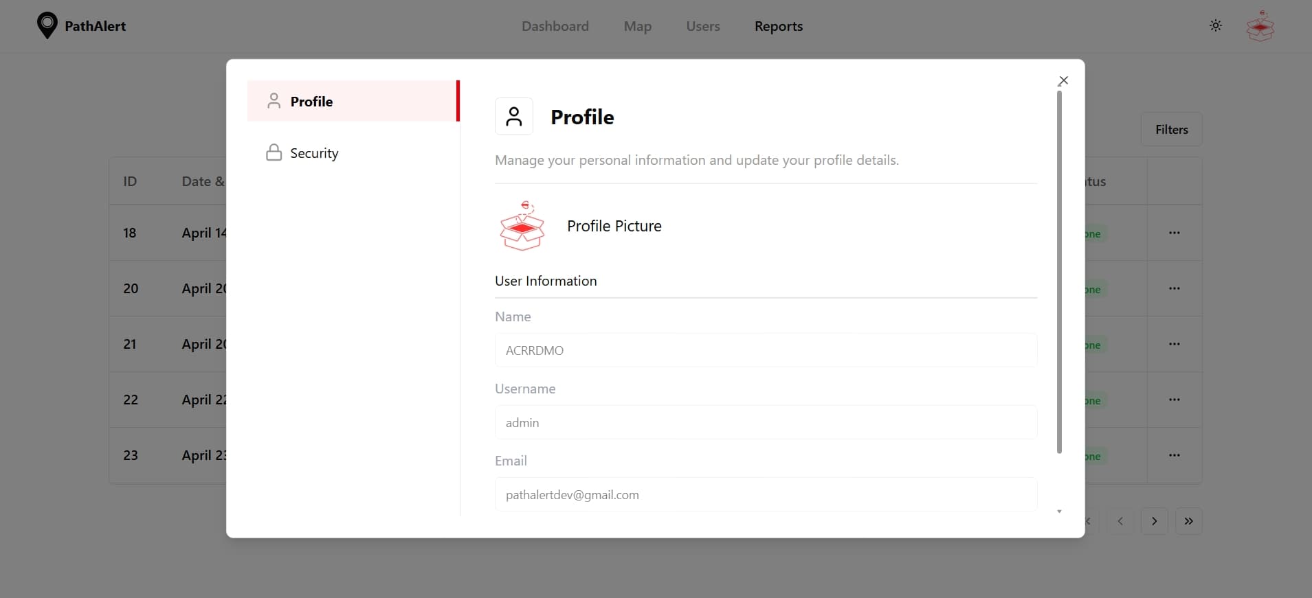 Profile Settings Page